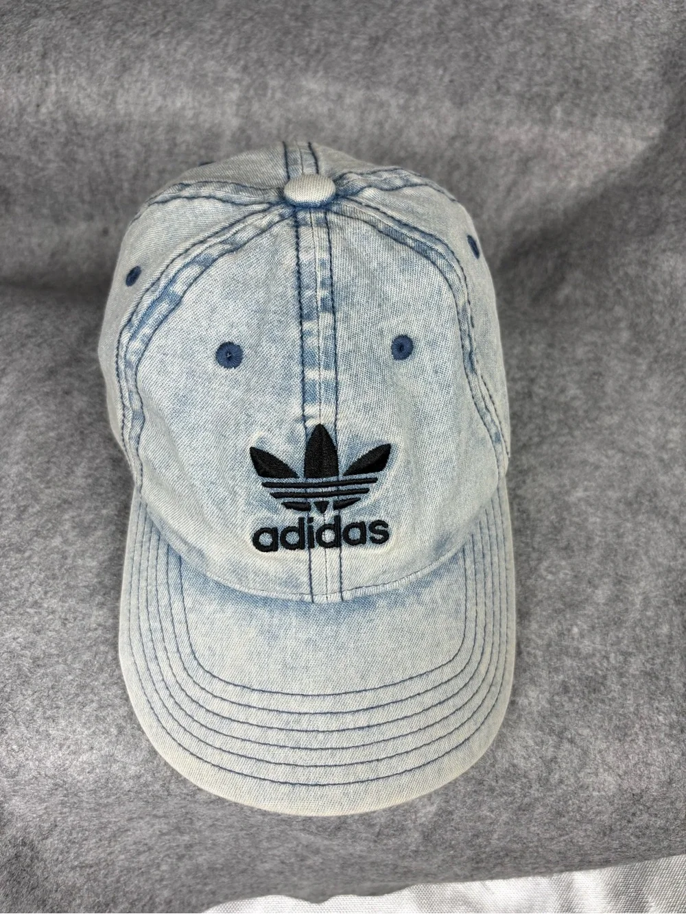 Adidas Originals Acid Wash Denim Trefoil Strapback Hat OSFM
